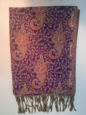 Pashmina Extra Large Cashmere Purple & Orange Floral Paisley Wrap